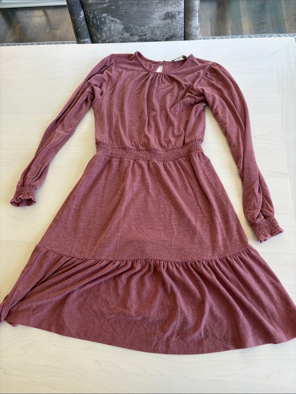 LOFT Mauve Long-Sleeve Smocked Waist Mini Dress